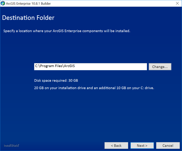 Proporcione la ubicación de instalación de ArcGIS Enterprise Builder.