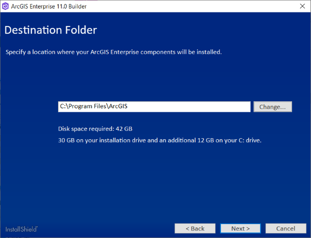 Proporcione la ubicación de instalación de ArcGIS Enterprise Builder.