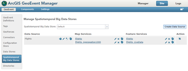 Use GeoEvent Manager to view and manage the spatiotemporal big data store.