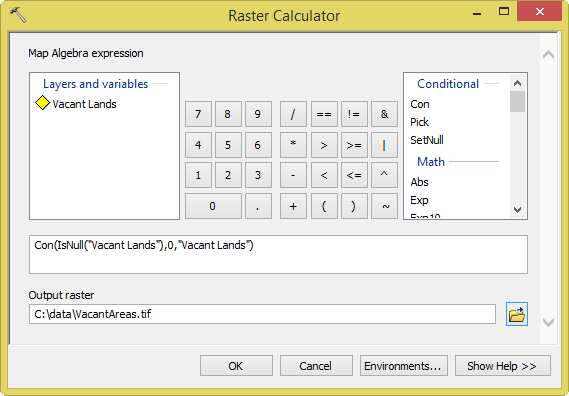 Expresión de la Calculadora ráster para eliminar los valores NoData