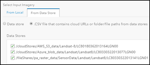 Data store y archivos que aparecen en el archivo .CSV especificado
