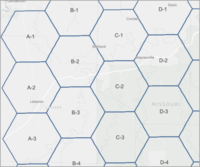 Ejemplo de resultados GRID_ID de teselaciones del hexágono