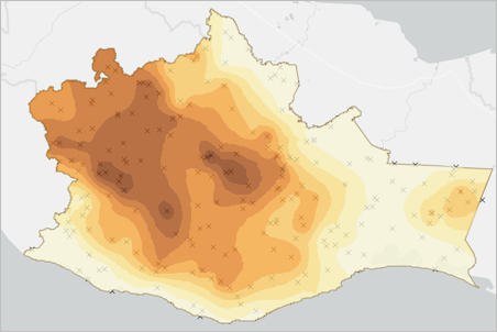 Mapa de Oaxaca con la elevación simbolizada