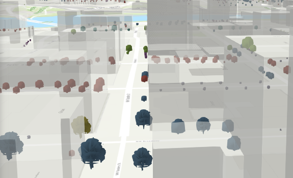 Escena actualizada con edificios transparentes Escena actualizada con edificios transparentes