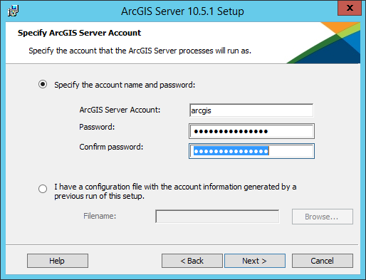 Especificar la cuenta de ArcGIS Server