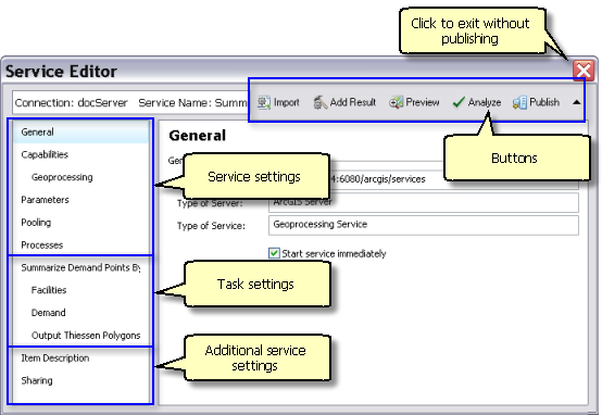 Editor de servicio de geoprocesamiento