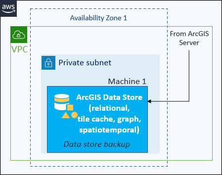Data store relacional, de caché de teselas, big data store espaciotemporal o graph store en una instancia de EC2 configurada con un sitio de ArcGIS GIS Server existente