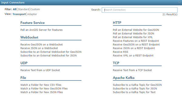 Example input connectors available with