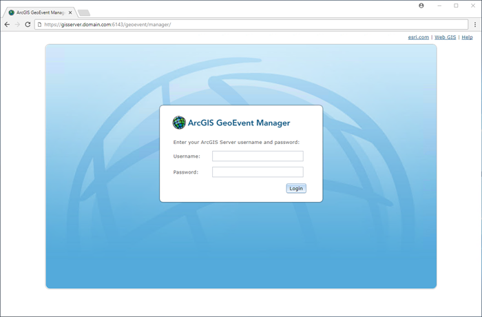 ArcGIS GeoEvent Manager sign in page