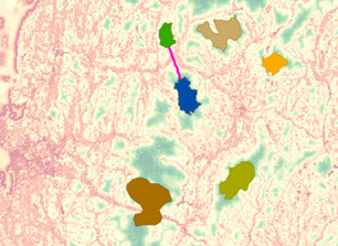 Carte du chemin le moins coûteux partant de l’une des destinations pour revenir à la source