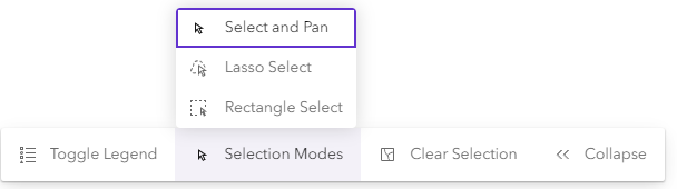 La barre d’outils de la zone d’affichage contient les options de la légende et des outils de sélection.