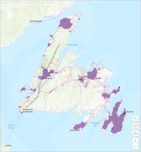 Zones de desserte autour des bornes de recharge