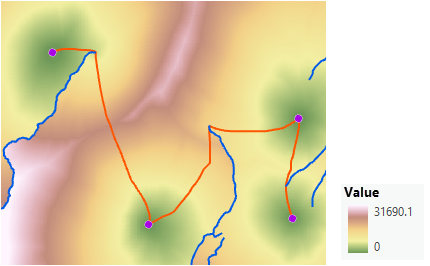 Carte d’un réseau optimal sur la surface de distance de coût Carte d’un réseau optimal sur la surface de distance de coût