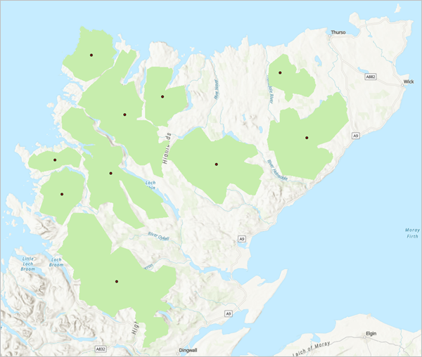 Centroïdes des espaces naturels en Écosse