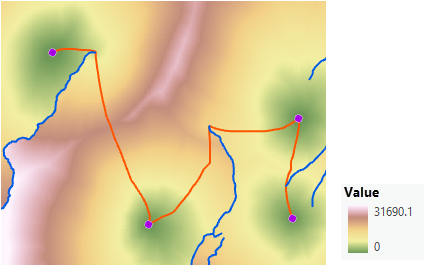 Carte d’un réseau optimal sur la surface de distance de coût