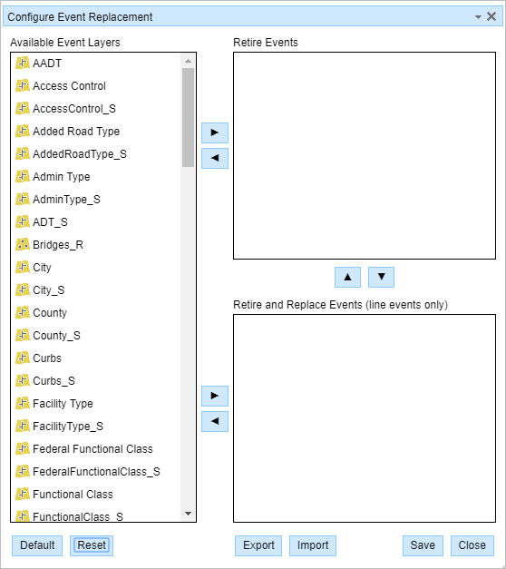 Opening the Configure Event Replacement widget