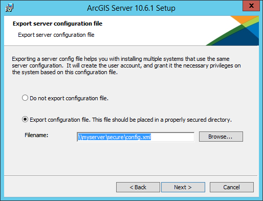 Exportation d'un fichier de configuration du serveur