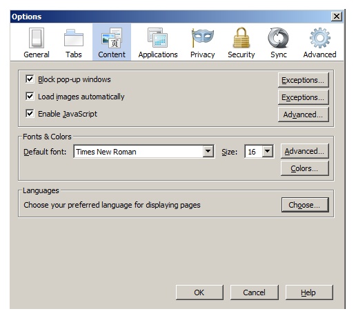 Boîte de dialogue Options