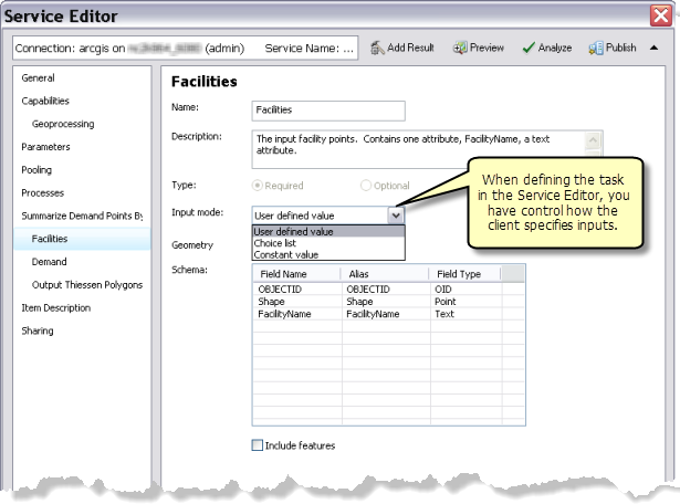 Définition du mode de saisie dans l'Editeur de services