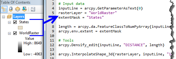 Couches utilisées dans l'outil de script Python