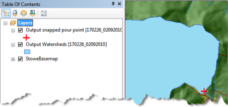 Sortie de la tâche Créer un polygone de bassin versant ajoutée à la table des matières d'ArcMap