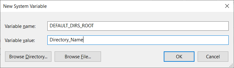 Fenêtre New System Variable (Nouvelle variable système)