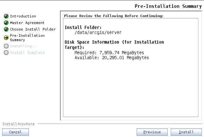 Pour commencer l’installation, cliquez sur Install (Installer) dans la boîte de dialogue Pre-Installation Summary (Récapitulatif préalable à l’installation).