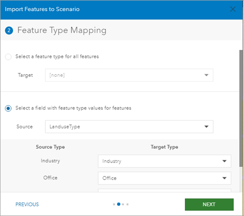 Mapping Tipo Feature nello Scenario Importer