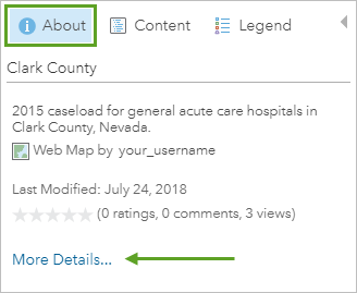 Il pulsante Informazioni su questa mappa selezionato con la freccia rivolta verso il link Altri dettagli