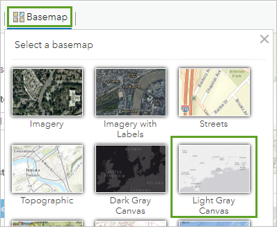 Area di disegno grigio chiaro selezionata nella galleria di Basemap