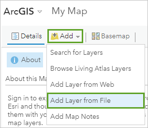 Aggiungi layer da file selezionato nel menu Aggiungi