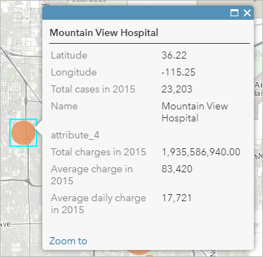 Popup con informazioni per il Mountain View Hospital