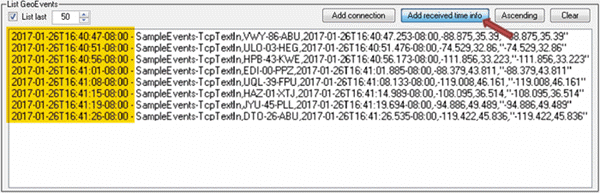 GeoEvent Logger が受信時間情報を追加