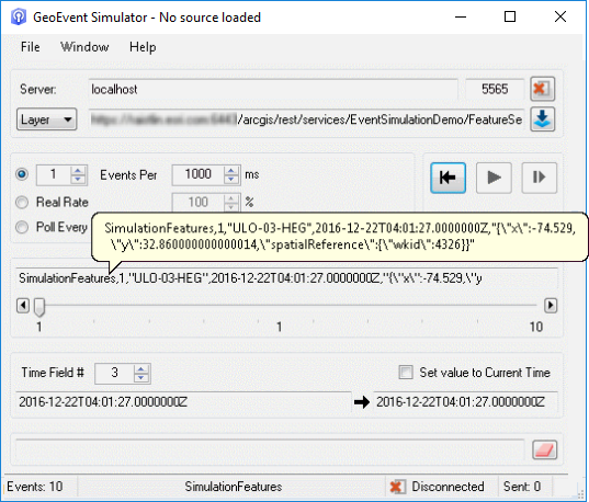 GeoEvent Simulator のイベント レコード表現