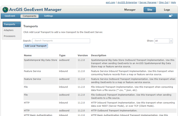 で使用できるトランスポートのリスト で使用できるトランスポートのリスト