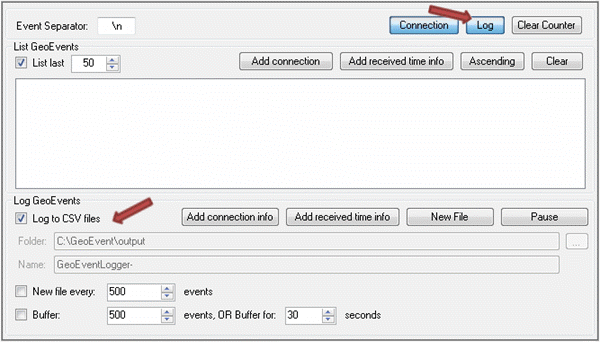 GeoEvent Logger の CSV ファイルに記録オプション