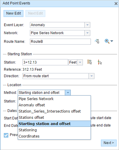 Choosing the starting station and offset method