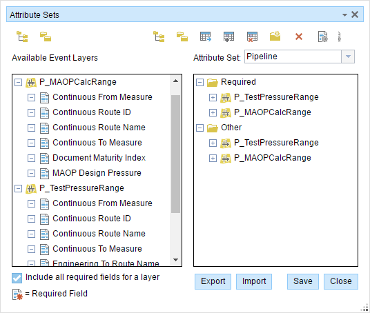 Event Editor Attribute Sets dialog box