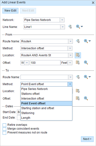 Choosing the event offset method