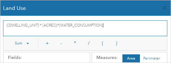 水消費量メトリックのための方程式ビルダー