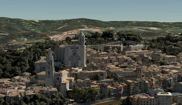 スペインの都市ジローナの 3D メッシュ シーン レイヤー
