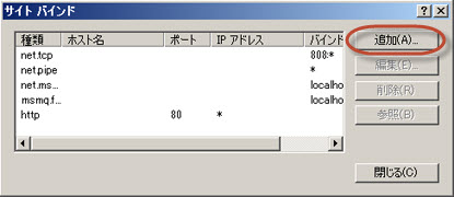 IIS マネージャーの [サイト バインド] リスト