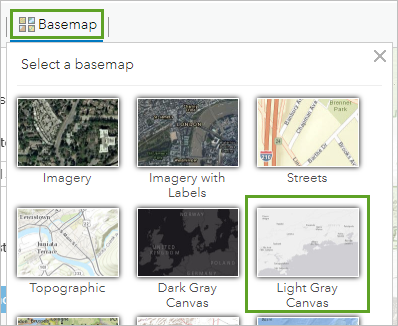 ベースマップ ギャラリーで [キャンバス (ライト グレー)] を選択