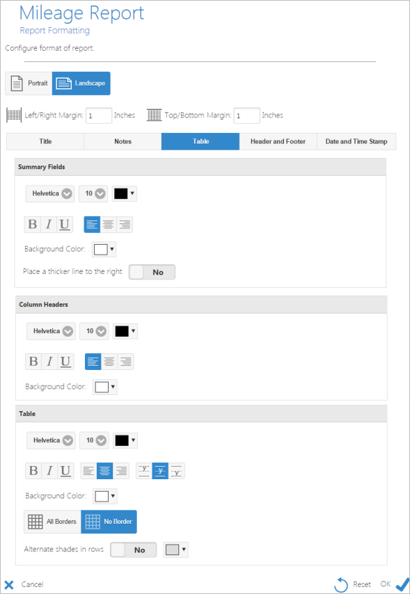 Formatting the table