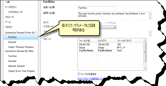 タスクのパラメーターの説明