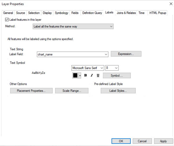 Label features in this layer check box