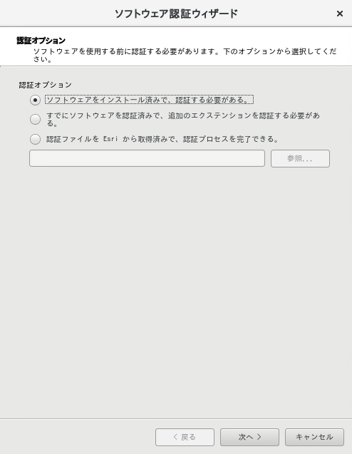 [認証オプション] ダイアログで、使用環境に応じた認証オプションを選択します