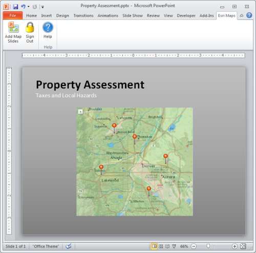 Esri Maps for Office를 사용하여 PowerPoint 슬라이드의 일부로 포함된 맵