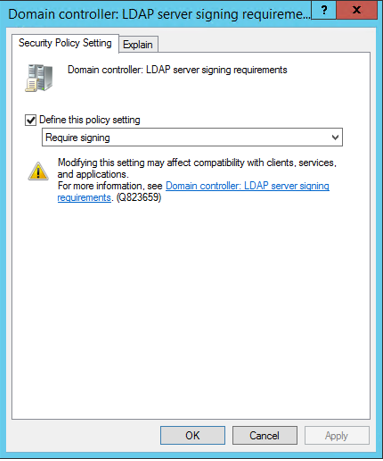 LDAP 서버 서명 요구 사항에 대한 도메인 컨트롤러 설정