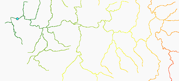 Mapa obliczeń odległości w sieci strumieni od wodowskazu